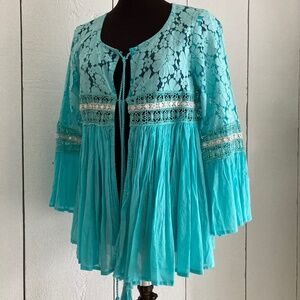 Ranee's Boho Turquoise Blue Top Size Small NWT